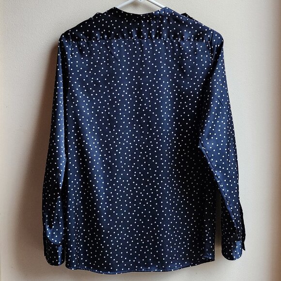 Calvin Klein Navy Polka Dot Button Down Shirt Size Petite Small - Picture 13 of 16